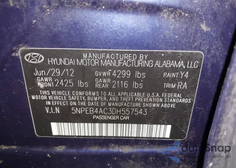 2013 Hyundai Sonata Gls z USA, uszkodzony, nr VIN 5NPEB4AC3DH557543